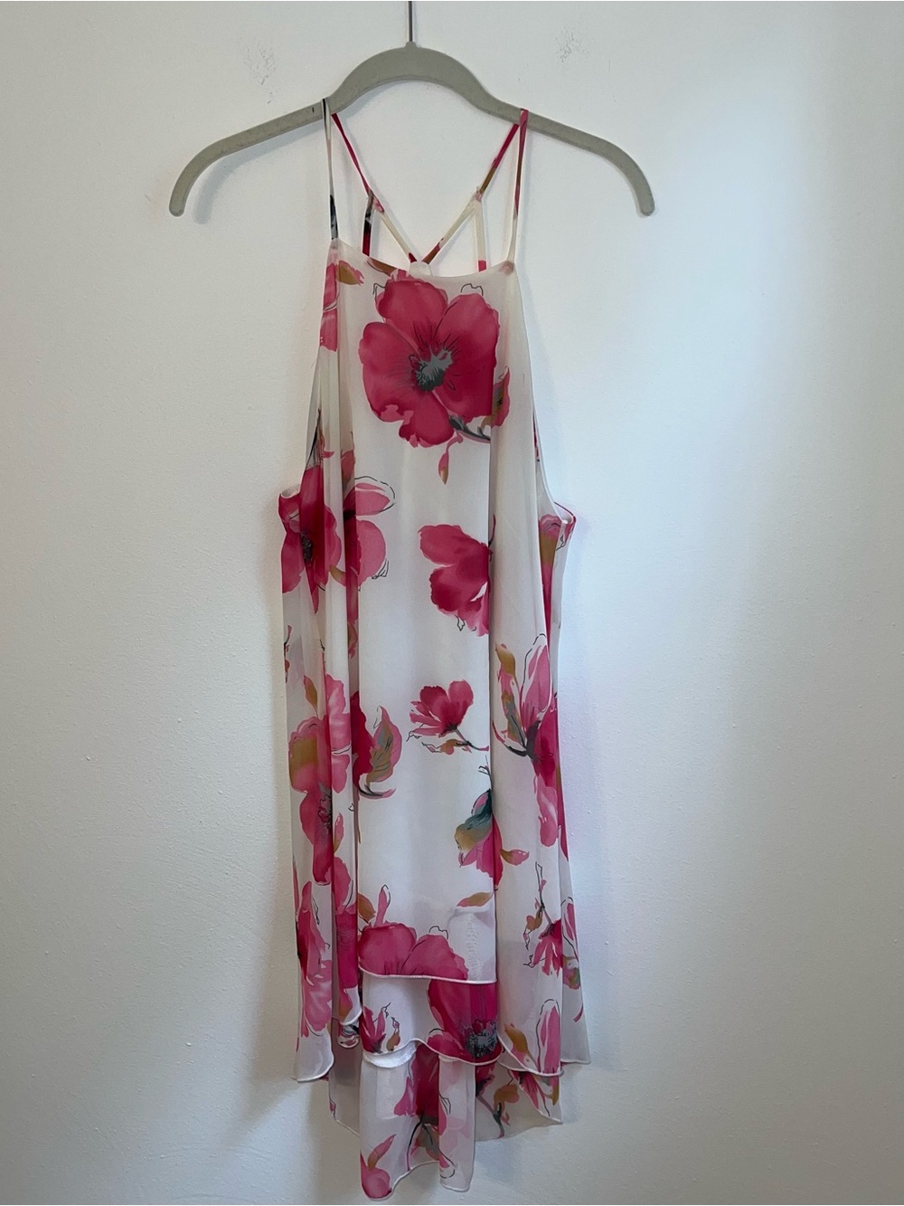 Floral Pink and Cream Sheer Strappy Dress
